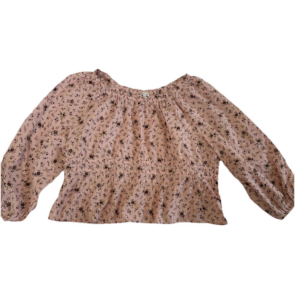 Madewell Pink Floral Smocked Peasant Scoop Neck Puff Long Sleeve Blouse 3X